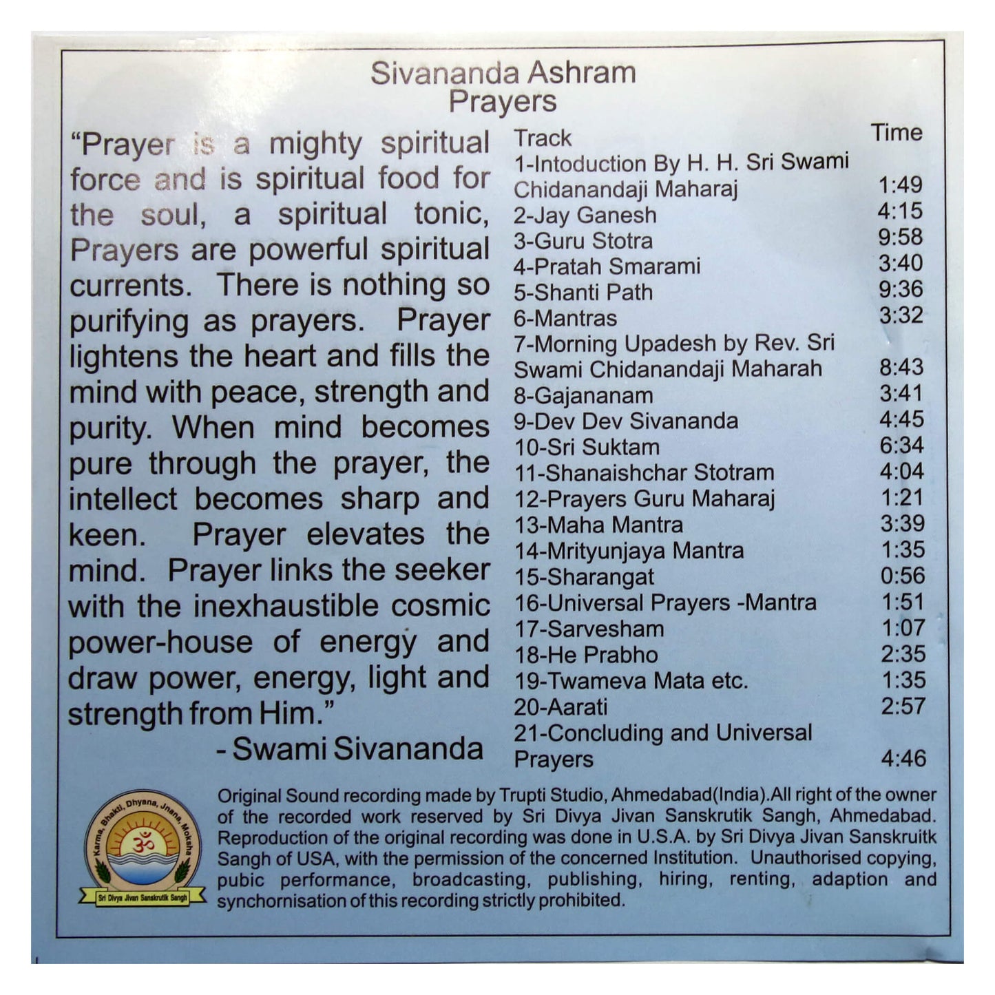 INDIA / Sivananda Ashram / Prayers