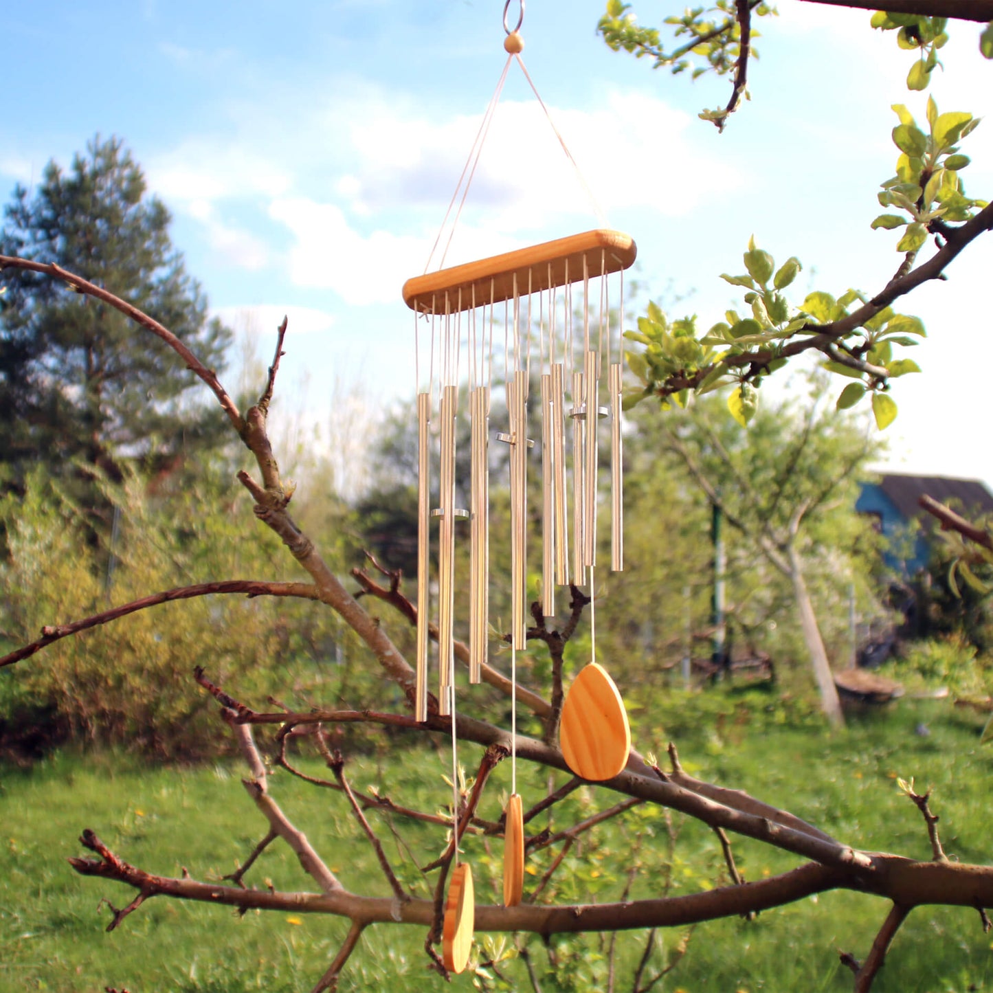 Музыка ветра "Капля", серебристый колокольчик, цельный