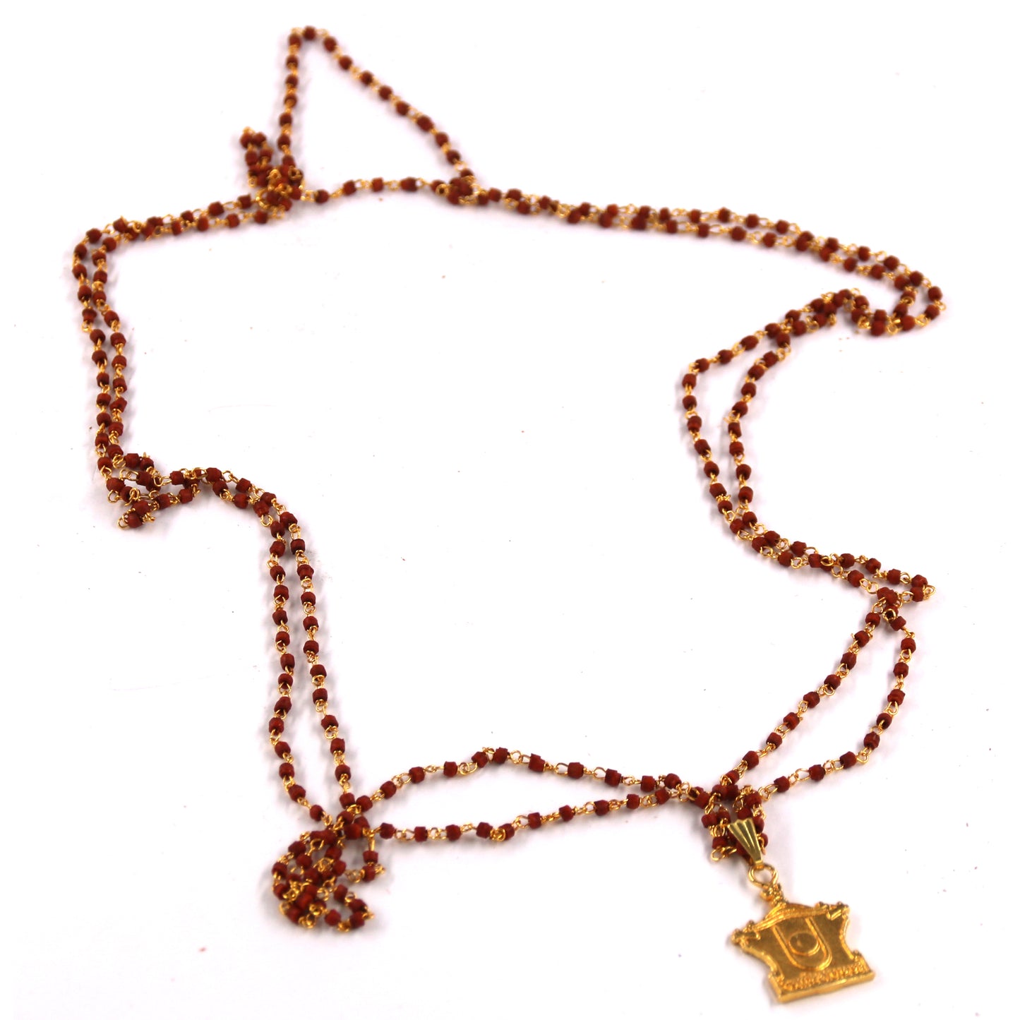 Бусы из дерева туласи с красными бусинами